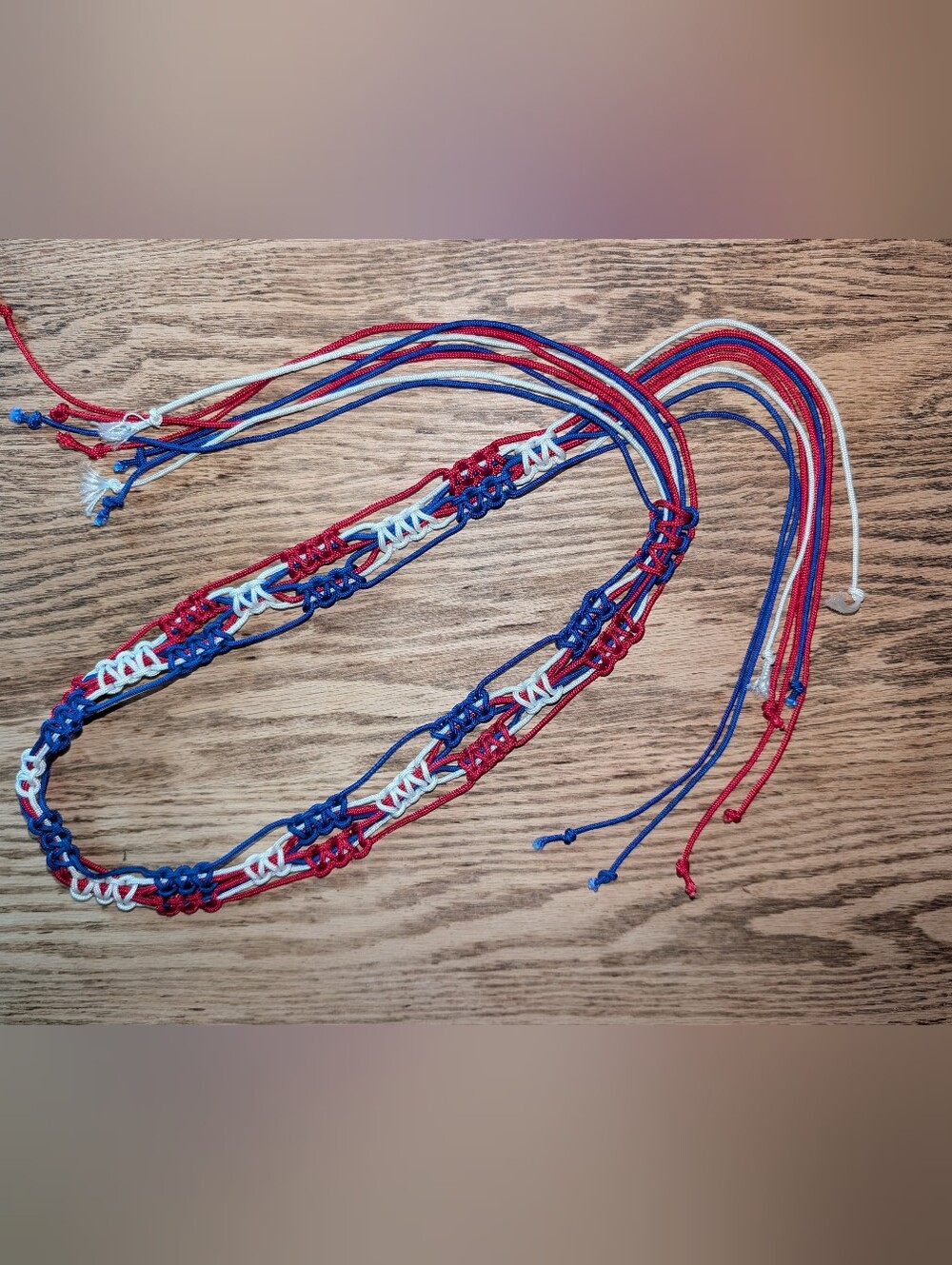 1960's Macrame Belt In Red, Blue, White, Hippiecore